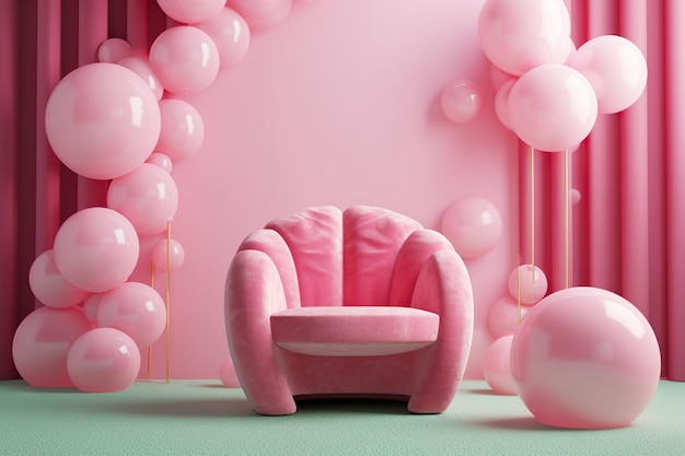 Schöne rosa Wand mit rosa Sofa-Interieur. Design AI Generated Pink Setup. Pink World AI Genertaed