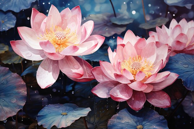 Schöne rosa Wasserlilienblumen im Wasser Generative KI