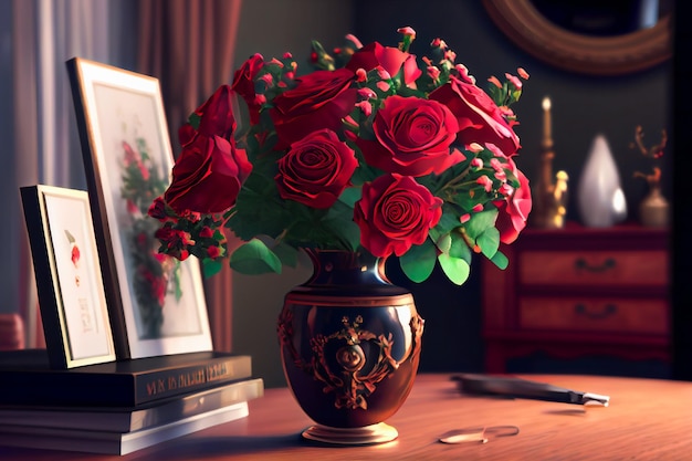 Schöne rote Rosen in Vase Generative AIxA