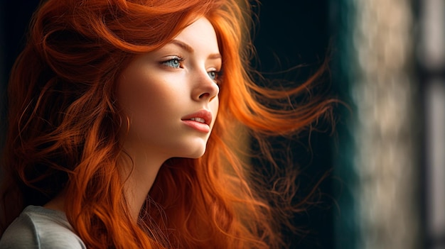 schöne rothaarige Frau mit langen lockigen Haaren