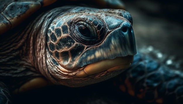 Schöne Schildkröte, die in die Kamera schaut, in der aquatischen Natur der Pazifischen Insel, die durch künstliche Intelligenz erzeugt wurde