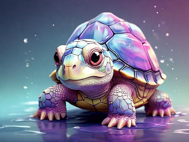 Foto schöne schildkröte lächelt in farbenfrohem stil