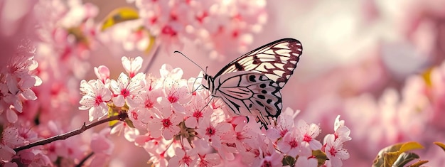 Schöne Schmetterlinge auf zarten rosa Blumen selektive Fokussierung Generative KI
