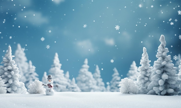 Schöne Schneemann und schneebedeckte Landschaft Winterdekoration und Hintergrund
