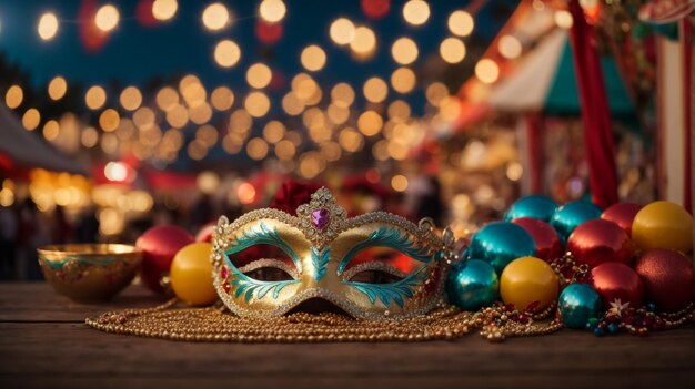 Schöne schwarze brasilianische Frau mit Frevo-Kleidung Karneval in Karnevalfeder Kopfbedeckung mit Karnevalmaske und Halskette in den Händen