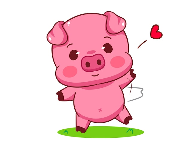 Schöne Schweine sagen hallo Cartoon Vektor-Illustration Kawaii Lieblingstiere Konzeptdesign