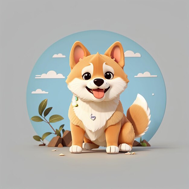 Schöne Shiba-Inu-Hund-Daumen mit Knochen-Cartoon-Vektor-Ikonen-Illustration Tier-Natur-Isolierte-Flach