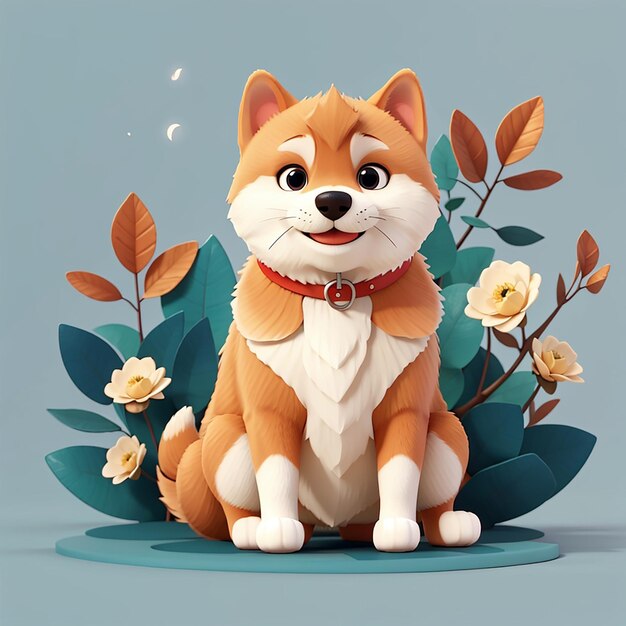 Schöne Shiba-Inu-Hund sitzende Zeichentrickfilm-Vektor-Ikonen Illustration Tier-Natur-Ikon-Konzept isoliert