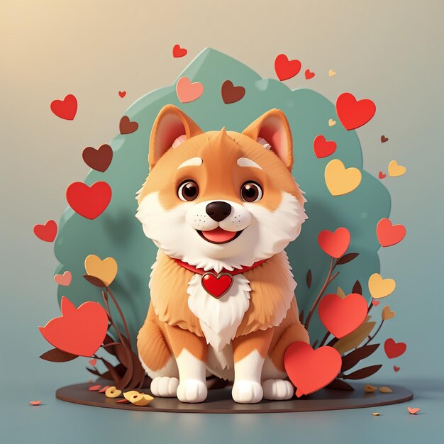 Schöne Shiba-Inu-Hund verliebt sich in Zeichentrickfilm-Vektor-Ikonen Illustration Tier-Liebes-Iconen Konzept isoliert