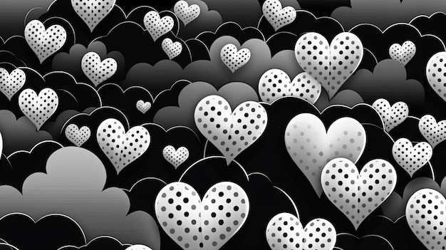 schöne silberne Herzen auf schwarzem und weißem Hintergrund