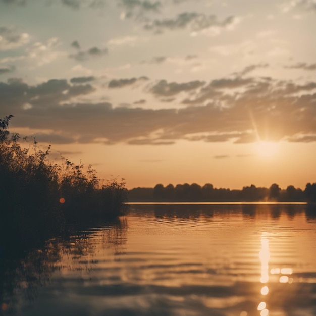 Schöne Sommer-Details Sonnenaufgang goldene Stunde über dem See