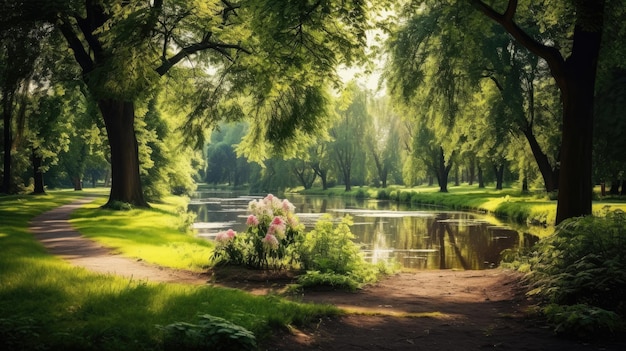 Schöne Sommerlandschaft mit grünem Laub im Park