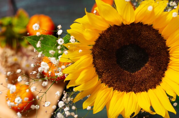 Schöne Sonnenblume im Vordergrund Herbstfarben