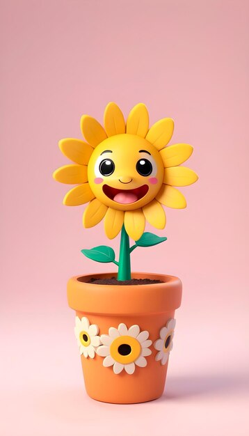 Foto schöne sonnenblume in einer vase 3d-cartoon