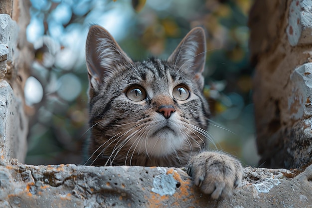 Schöne, spähende Katzenwandpapier