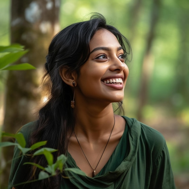 Schöne srilankische Frau im Wald