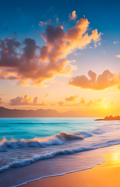 Foto schöne strandlandschaft bei sonnenuntergang ai erzeugt