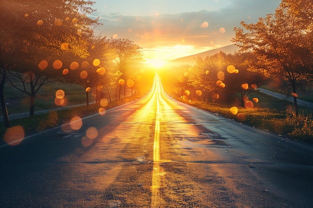 schöne Straße Autobahn Straße Sommer Sonnenaufgang