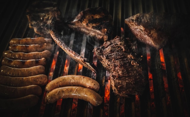 Schöne Stücke Rindfleisch auf einem Holzkohlegrill