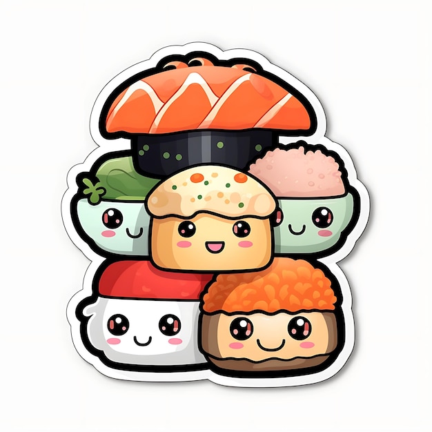 Foto schöne sushi-aufkleber für sushi-liebhaber fügen sie ihren persönlichen gegenständen einen hauch kawaii hinzu