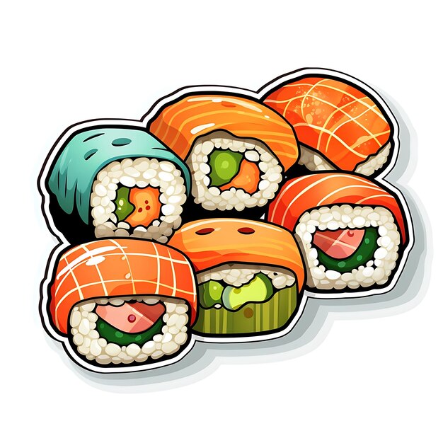 Foto schöne sushi-aufkleber für sushi-liebhaber fügen sie ihren persönlichen gegenständen einen hauch kawaii hinzu