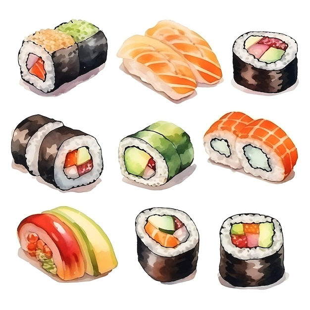 Foto schöne sushi-aufkleber für sushi-liebhaber fügen sie ihren persönlichen gegenständen einen hauch kawaii hinzu