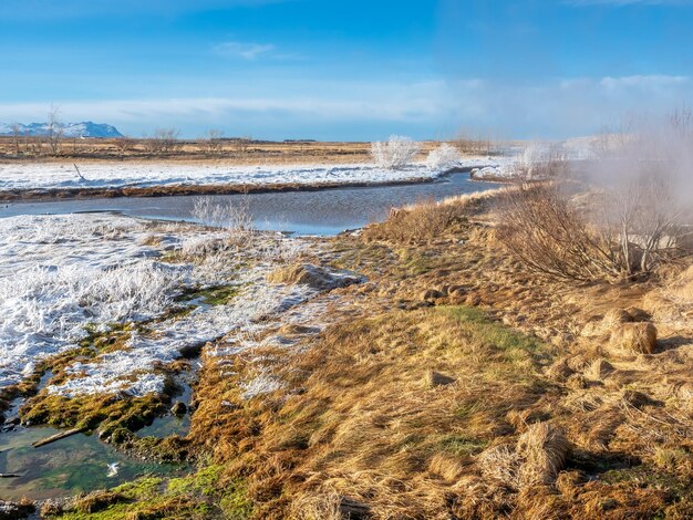 Schöne Szene um Deildartunguhver unterirdische Wärmeenergie für viele Städte in Island