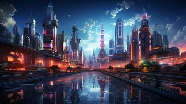 schöne technologische futuristische Stadt