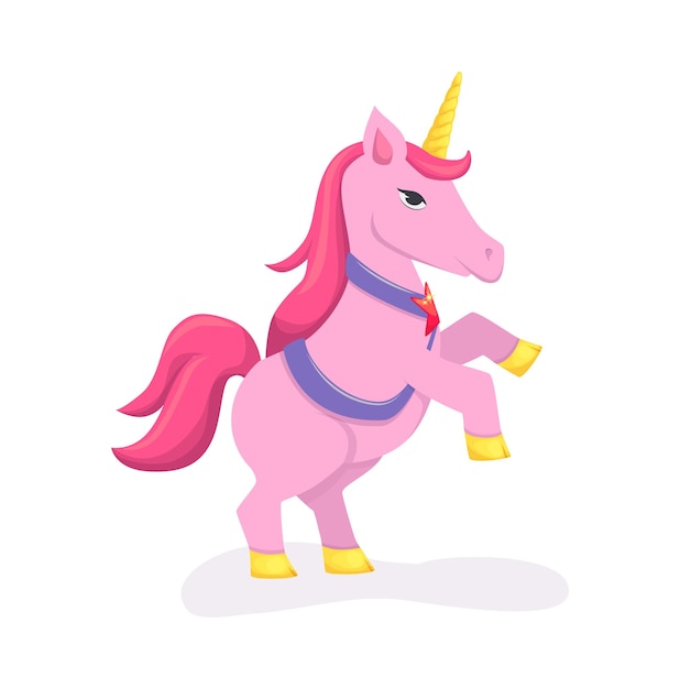 Schöne Tierkinder Schöne Einhorn auf Hinterbeinen Zeichentrickfigur Vektorillustration isoliert