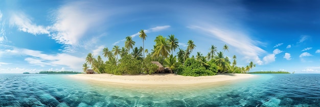 Schöne tropische Insel mit Palmen und Strandpanorama als Hintergrund ai erzeugt