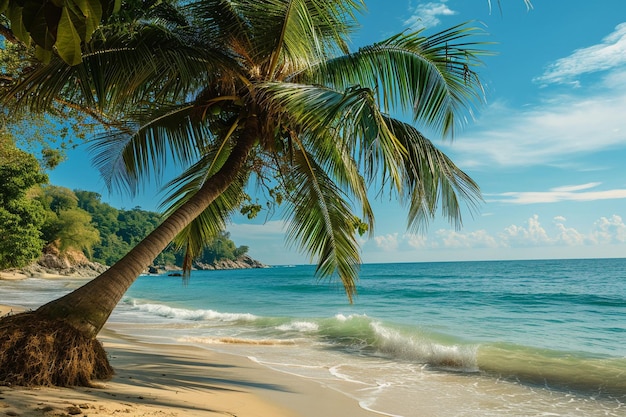 Schöne tropische Naturlandschaft im Freien mit Strand, Meer und Ozean und Kokospalmen