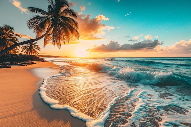 Foto schöne tropische naturlandschaft im freien von strand, meer und ozean mit kokospalmbaum