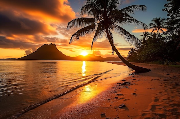 Foto schöne tropische paradiesinsel mit sonnenaufgangslandschaft