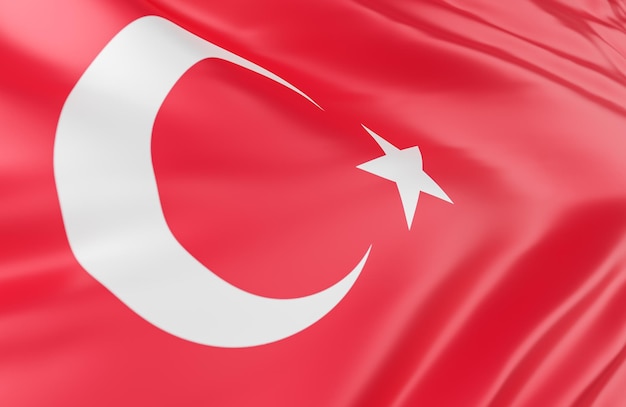 Schöne Türkei-Flaggen-Welle hautnah auf Bannerhintergrund mit Kopienraum., 3D-Modell und Illustration.