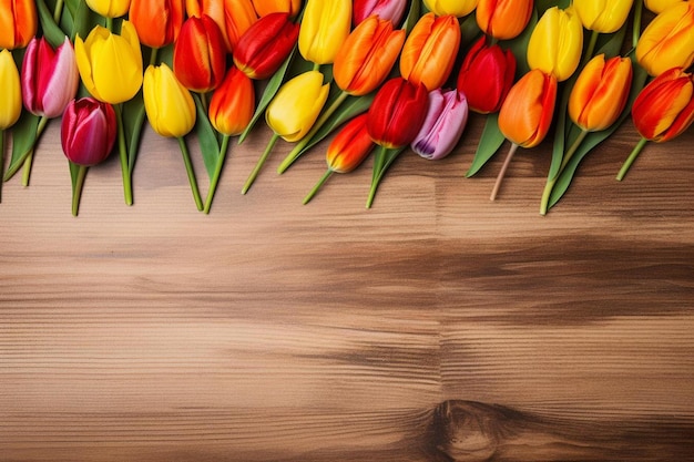 Foto schöne tulpen auf hölzern hintergrund