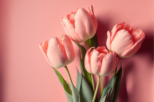 Schöne Tulpen zum Muttertag oder Valentinstag auf rosa Hintergrund Generatie AI