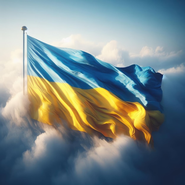 Schöne ukrainische Flagge mit blau-gelben Farben stoppt Kriegshintergrund