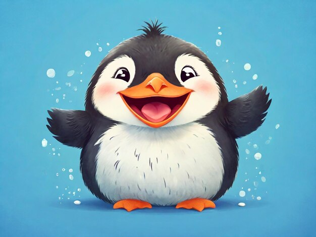 Foto schöne und flauschige kleine pinguin-illustration im cartoon-stil, erstellt mit generativen ki-tools