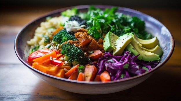 Foto schöne veggie-schüssel mit kokosnuss-quinoa