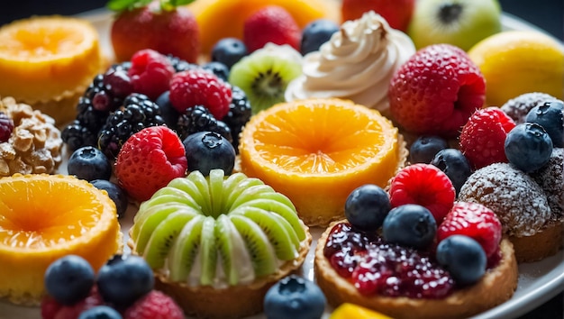 schöne verschiedene Kuchen mit Beeren auf der Anzeige