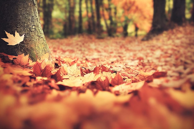 Schöne verschwommene Herbstlandschaft mit Herbstlaub im Sonnenschein