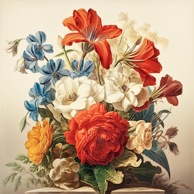 Schöne Vintage-Blumen, die Retro-Illustration für Tapetenplakatdekor-Grußkarten malen