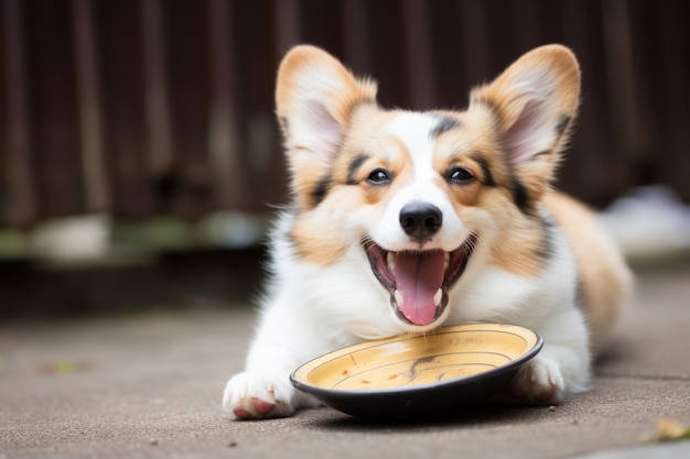 Schöne walisische Corgi-Hund, der darauf wartet, Essen zu essen