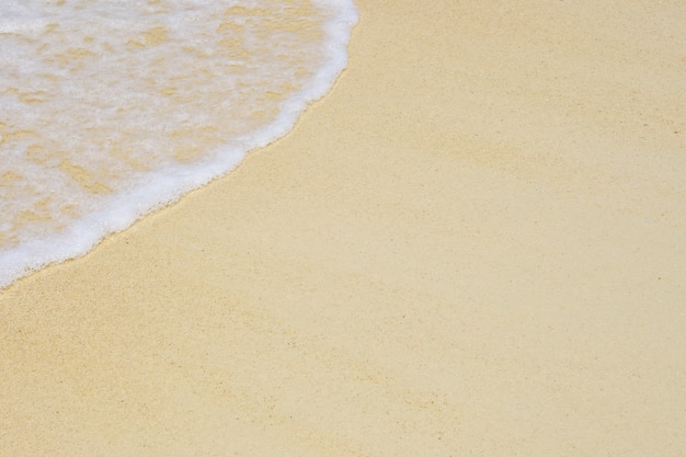 Schöne weiche Welle des Meeres auf sauberem Beschaffenheitshintergrund des sandigen Strandes