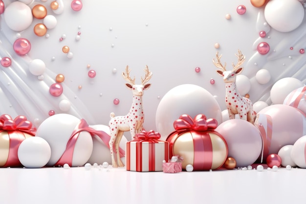 Schöne Weihnachtsbäume im 3D-Cartoon-Stil mit feierlichen Weihnachtsdekorationen