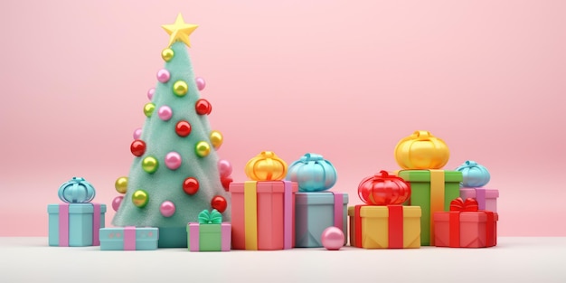 Schöne Weihnachtsbäume im 3D-Stil mit feierlichen Weihnachtsdekorationen