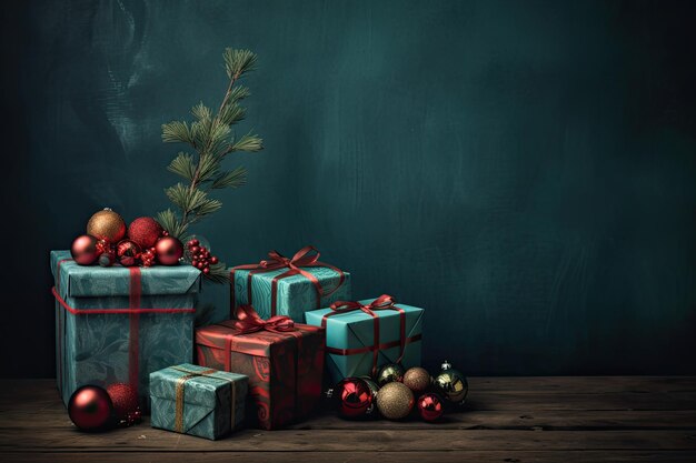 Foto schöne weihnachtsgeschenkkisten verpacktes geschenk cyan geschenkkiste