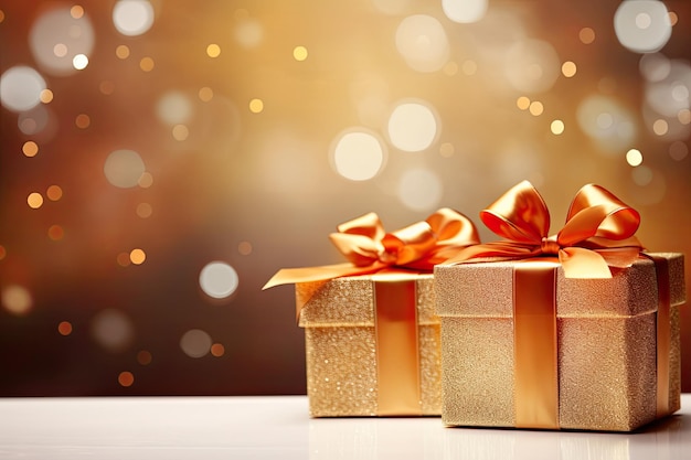 Foto schöne weihnachtsgeschenkkisten verpacktes geschenk gold geschenkkiste