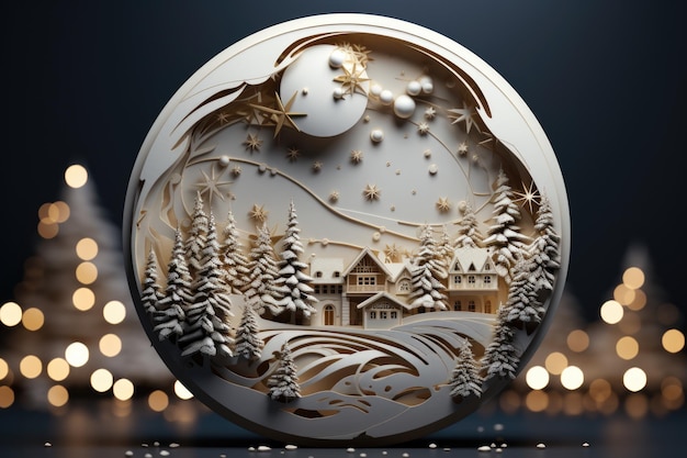 Schöne Weihnachtsszene in geschichteten Formen, Weihnachtsornament-Designdatei, weiße Weihnachten