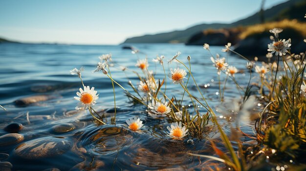 Foto schöne weiße blüten auf der lakegenerativen ai